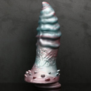 8.27” Iridescent Fantasy Thrusting, Vibrating & Heating Dildo – VD022 (Cone-Shaped, Textured Ridges & Nubby Base)