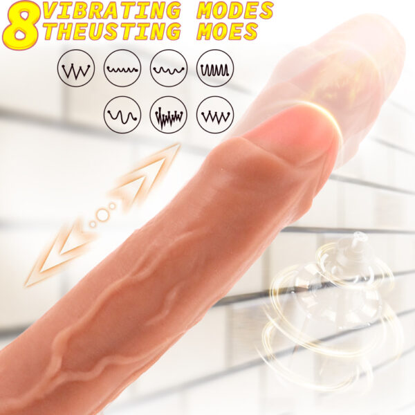 9.06” Thrusting, Vibrating & Heating Dildo – Realistic Flesh or Fantasy Blue-Green Gradient, VD026 - Image 3
