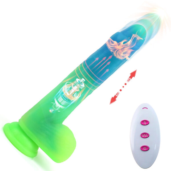 9.06” Thrusting, Vibrating & Heating Dildo – Realistic Flesh or Fantasy Blue-Green Gradient, VD026 - Image 9