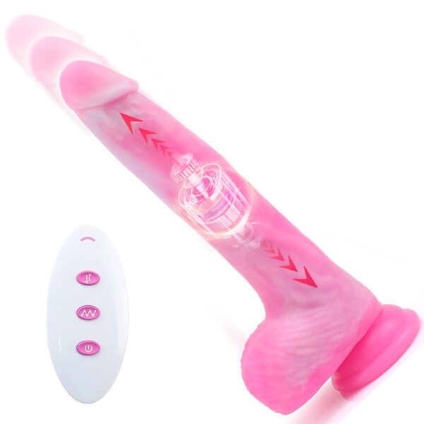 9.06” Thrusting, Vibrating & Heating Dildo – Pink Marble Design, VD028 - Image 2