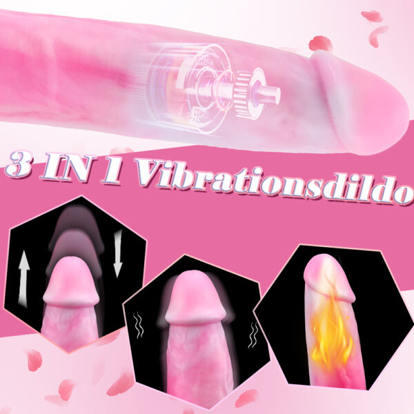 9.06” Thrusting, Vibrating & Heating Dildo – Pink Marble Design, VD028 - Image 3