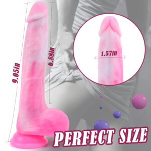 9.06” Thrusting, Vibrating & Heating Dildo – Pink Marble Design, VD028