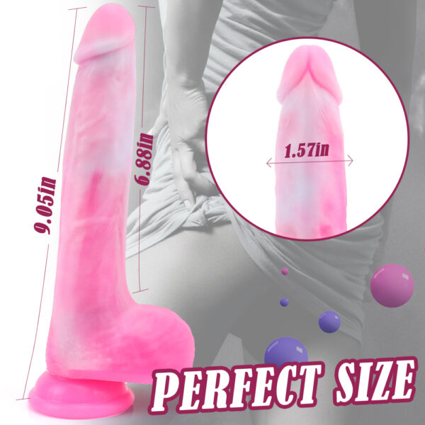 9.06” Thrusting, Vibrating & Heating Dildo – Pink Marble Design, VD028