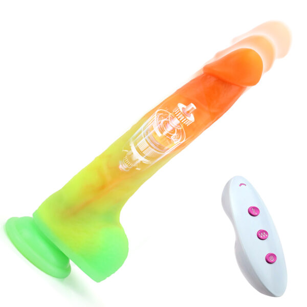 9.25” Thrusting, Vibrating & Heating Dildo – Realistic Flesh Tone or Fantasy Orange-Green, VD032 - Image 3