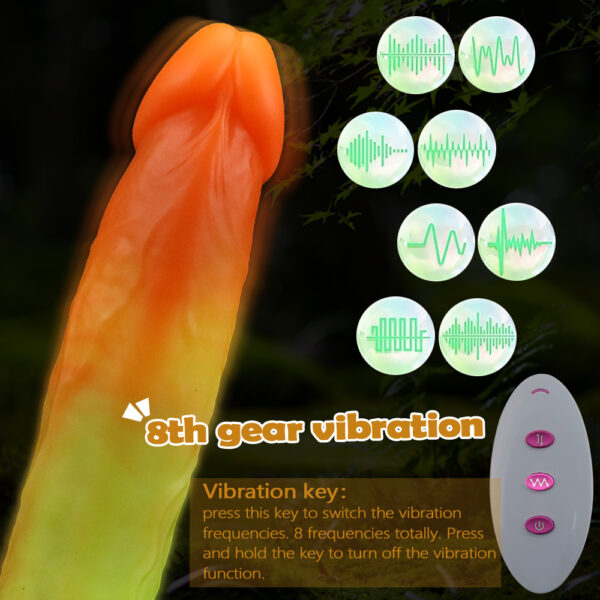 9.25” Thrusting, Vibrating & Heating Dildo – Realistic Flesh Tone or Fantasy Orange-Green, VD032 - Image 6