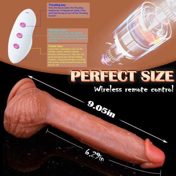 9.06” Thrusting, Vibrating & Heating Dildo – Realistic Flesh Tone, VD033 - Image 4