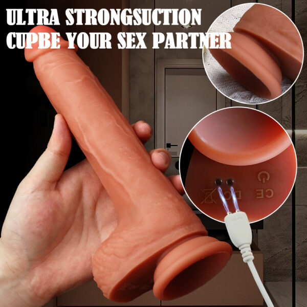 9.06” Thrusting, Vibrating & Heating Dildo – Realistic Flesh Tone, VD033 - Image 6