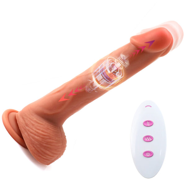 9.25” Thrusting, Vibrating & Heating Dildo – VD036 (Realistic Flesh Tone or Light Brown) – 6 Thrust & 8 Vibe Modes, Remote - Image 2