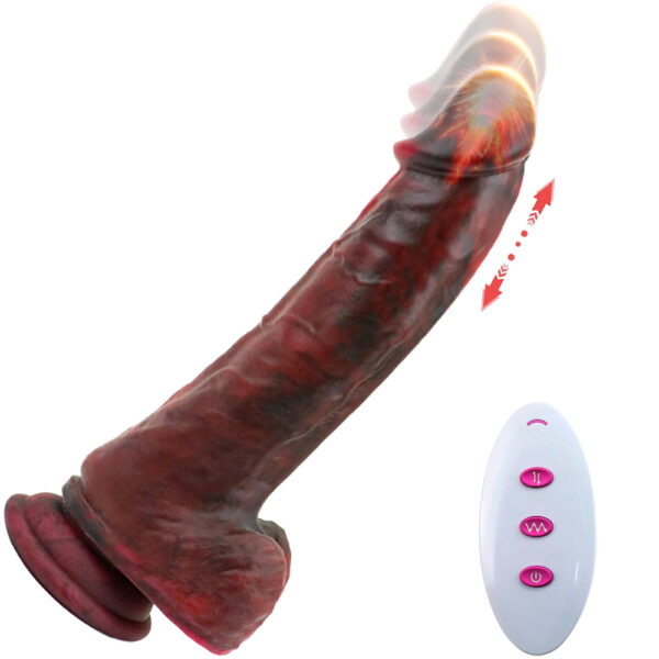 9.06” Thrusting, Vibrating & Heating Dildo – VD037 (Natural Tan or Marbled Red/Black Fantasy) - Image 3