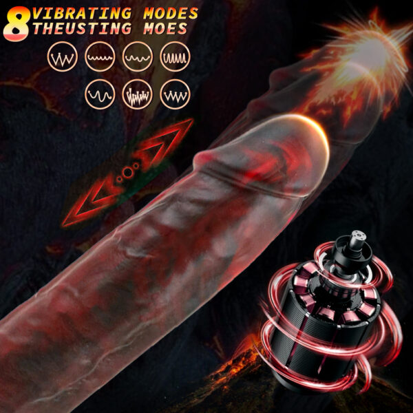 9.06” Thrusting, Vibrating & Heating Dildo – VD037 (Natural Tan or Marbled Red/Black Fantasy) - Image 4