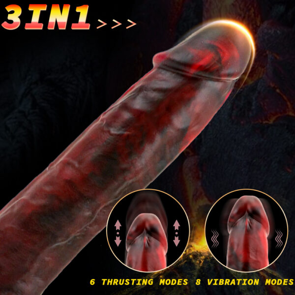 9.06” Thrusting, Vibrating & Heating Dildo – VD037 (Natural Tan or Marbled Red/Black Fantasy) - Image 5