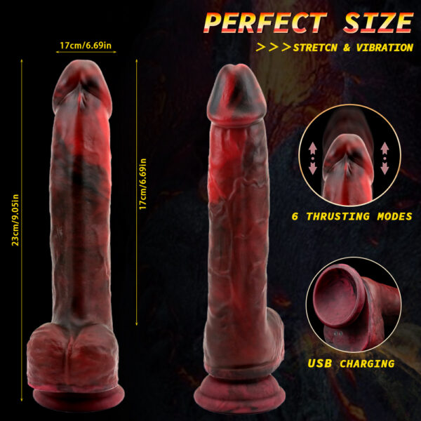 9.06” Thrusting, Vibrating & Heating Dildo – VD037 (Natural Tan or Marbled Red/Black Fantasy)