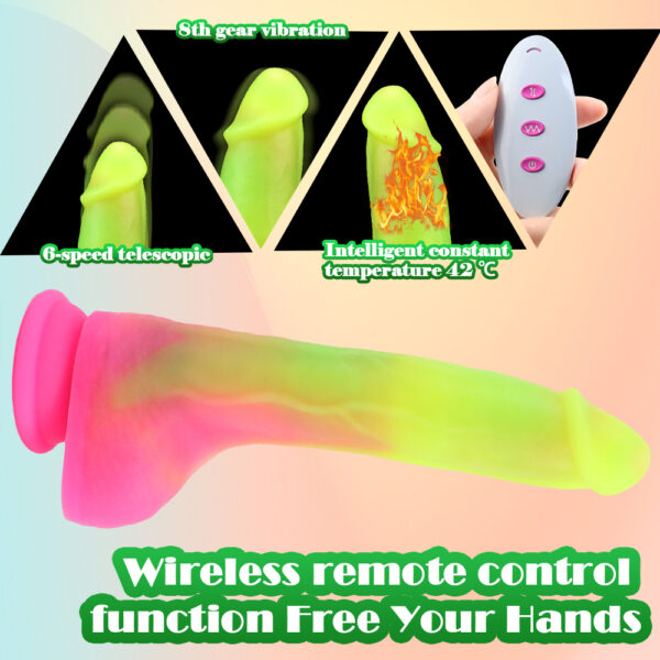 9.25” Thrusting, Vibrating & Heating Dildo – Neon Pink to Lime Gradient Fantasy, VD038 - Image 3