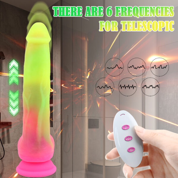 9.25” Thrusting, Vibrating & Heating Dildo – Neon Pink to Lime Gradient Fantasy, VD038 - Image 4