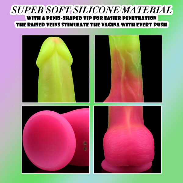 9.25” Thrusting, Vibrating & Heating Dildo – Neon Pink to Lime Gradient Fantasy, VD038 - Image 6