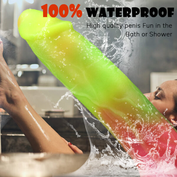 9.25” Thrusting, Vibrating & Heating Dildo – Neon Pink to Lime Gradient Fantasy, VD038 - Image 7