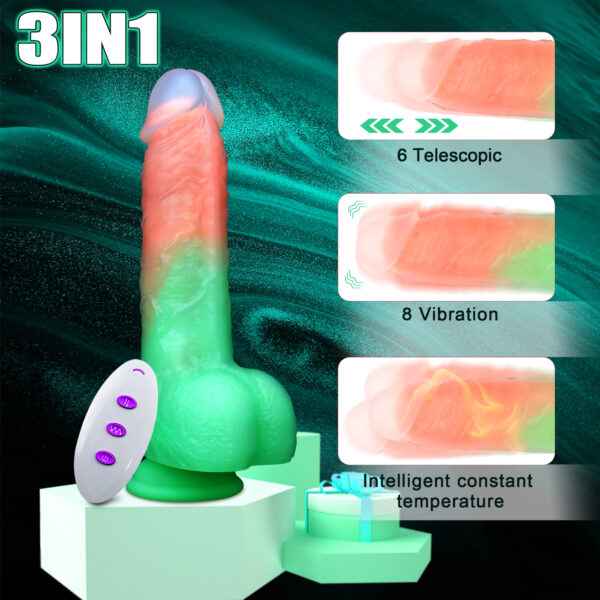 VD040 8.66” Thrusting, Vibrating & Heating Fantasy Dildo – 6 Colors, Translucent Tip, 6 Thrust Modes, 8 Vibration Patterns, Remote, Suction Cup - Image 3