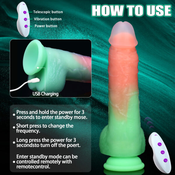 VD040 8.66” Thrusting, Vibrating & Heating Fantasy Dildo – 6 Colors, Translucent Tip, 6 Thrust Modes, 8 Vibration Patterns, Remote, Suction Cup - Image 7