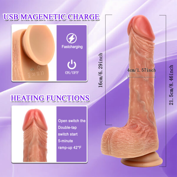 VD041 8.46” Realistic Thrusting, Vibrating & Heating Dildo – Brown w/Red Tip or Chocolate Brown – 6 Thrust Modes, 8 Vibe Modes, Remote - Image 3
