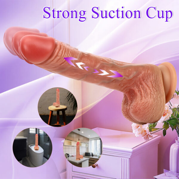 VD041 8.46” Realistic Thrusting, Vibrating & Heating Dildo – Brown w/Red Tip or Chocolate Brown – 6 Thrust Modes, 8 Vibe Modes, Remote - Image 4