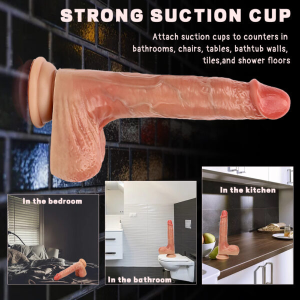 8.56” Realistic Thrusting, Vibrating & Heating Dildo – Light Tan with Red Tip – 6 Thrust Modes, 8 Vibration Patterns, Remote, Suction Cup VD045 - Image 7