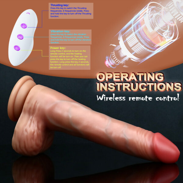 8.66” Realistic Thrusting, Vibrating & Heating Dildo – Light Brown/Tan – 6 Thrust Modes, 8 Vibration Patterns, Remote, Suction Cup VD046 - Image 5