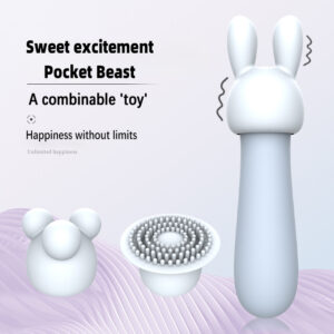 Sweet Excitement Pocket Beast — Combinable Mini Vibrator, 3 Speeds + 7 Vibration Modes, 3 Extra Heads, Food?Grade Silicone, Pin?Hole Charging — KV-A007