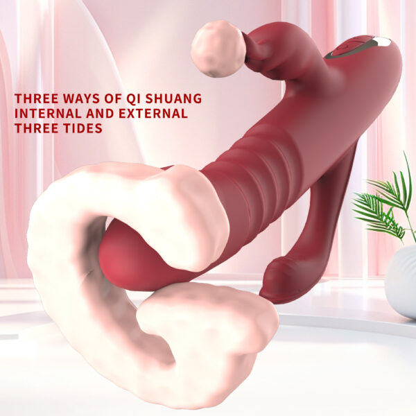 Dual-Head Thrusting Rabbit Vibrator, 12 Vibration Modes + 3 Thrust Levels, USB Pin?Hole Charging, Silicone + ABS — KV-A005 - Image 2