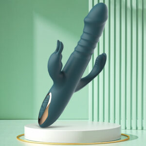 Dual-Head Thrusting Rabbit Vibrator, 12 Vibration Modes + 3 Thrust Levels, USB Pin?Hole Charging, Silicone + ABS — KV-A005