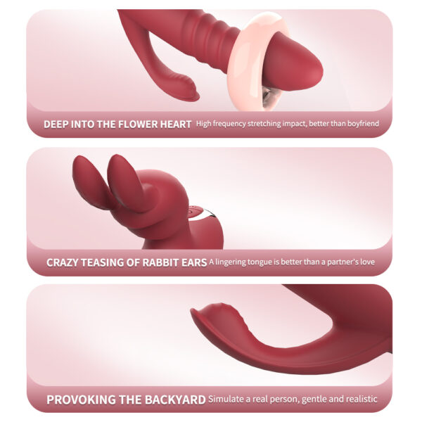 Dual-Head Thrusting Rabbit Vibrator, 12 Vibration Modes + 3 Thrust Levels, USB Pin?Hole Charging, Silicone + ABS — KV-A005 - Image 3