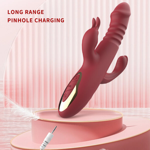 Dual-Head Thrusting Rabbit Vibrator, 12 Vibration Modes + 3 Thrust Levels, USB Pin?Hole Charging, Silicone + ABS — KV-A005 - Image 9