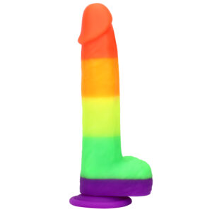 Rainbow Dildo Silicone Dildo with Strong Suction Base, 23 cm Total Length, 17 cm Insertable, 4 cm Diameter, Rainbow Gradient Finish — KR-A001
