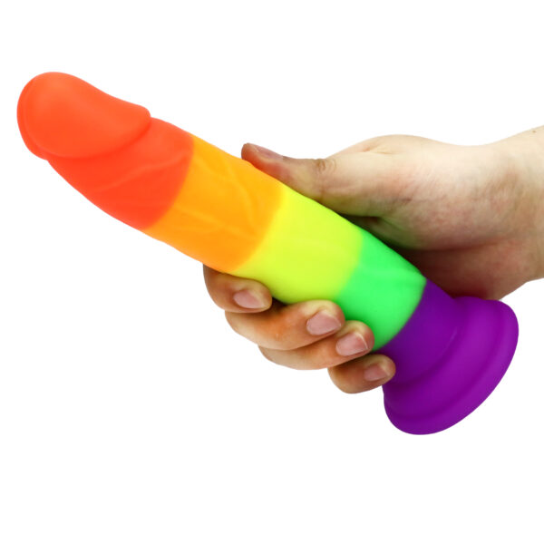 Rainbow Dildo Silicone Dildo with Strong Suction Base, 19.5 cm Total, 18 cm Insertable, 3.8 cm Diameter, Rainbow Gradient — KR-A003 - Image 2