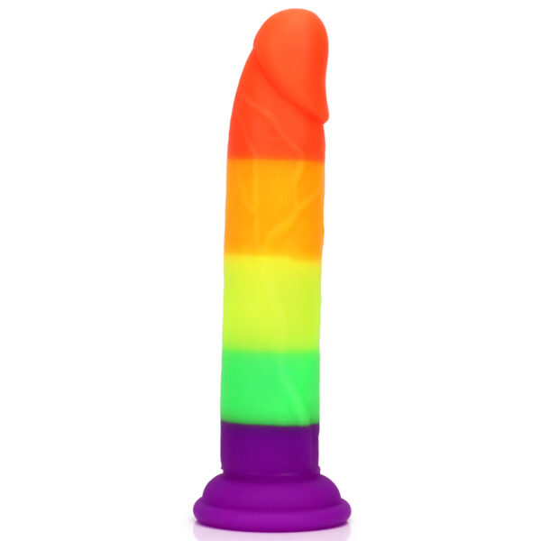Rainbow Dildo Silicone Dildo with Strong Suction Base, 19.5 cm Total, 18 cm Insertable, 3.8 cm Diameter, Rainbow Gradient — KR-A003 - Image 3