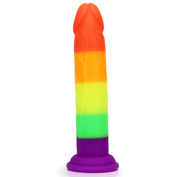 Rainbow Dildo Silicone Dildo with Strong Suction Base, 19.5 cm Total, 18 cm Insertable, 3.8 cm Diameter, Rainbow Gradient — KR-A003 - Image 4