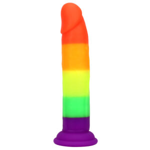 Rainbow Dildo Silicone Dildo with Strong Suction Base, 19.5 cm Total, 18 cm Insertable, 3.8 cm Diameter, Rainbow Gradient — KR-A003