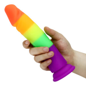Rainbow Dildo Silicone Dildo with Strong Suction Base, 21.5 cm Total Length, 19.5 cm Insertable, 4 cm Diameter, Rainbow Gradient — KR-A004