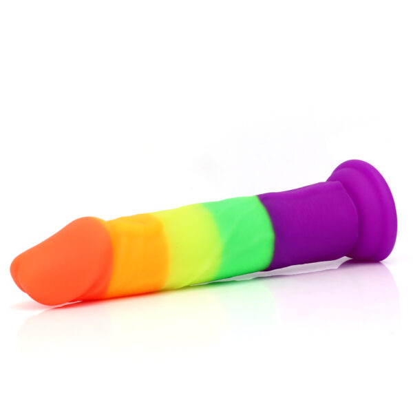 Rainbow Dildo Silicone Dildo with Strong Suction Base, 21.5 cm Total Length, 19.5 cm Insertable, 4 cm Diameter, Rainbow Gradient — KR-A004 - Image 7