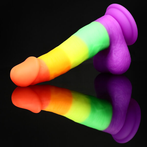 Rainbow Dildo Silicone Dildo with Strong Suction Base, 18.25 cm Total Length, 13.5 cm Insertable, 3.5 cm Diameter, Rainbow Gradient — KR-A006 - Image 3