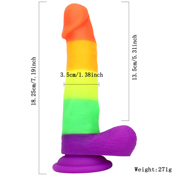 Rainbow Dildo Silicone Dildo with Strong Suction Base, 18.25 cm Total Length, 13.5 cm Insertable, 3.5 cm Diameter, Rainbow Gradient — KR-A006 - Image 5