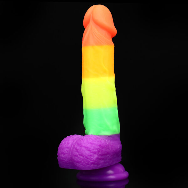 Rainbow Dildo Silicone Dildo with Strong Suction Base, 20.5 cm Total Length, 15 cm Insertable, 4 cm Diameter, Rainbow Gradient — KR-A007