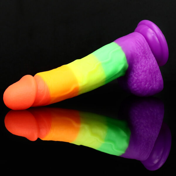 Rainbow Dildo Silicone Dildo with Strong Suction Base, 20.5 cm Total Length, 15 cm Insertable, 4 cm Diameter, Rainbow Gradient — KR-A007 - Image 4