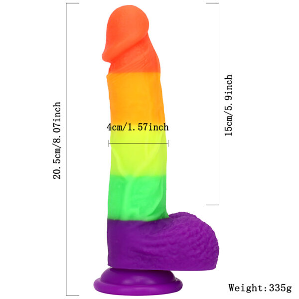 Rainbow Dildo Silicone Dildo with Strong Suction Base, 20.5 cm Total Length, 15 cm Insertable, 4 cm Diameter, Rainbow Gradient — KR-A007 - Image 5
