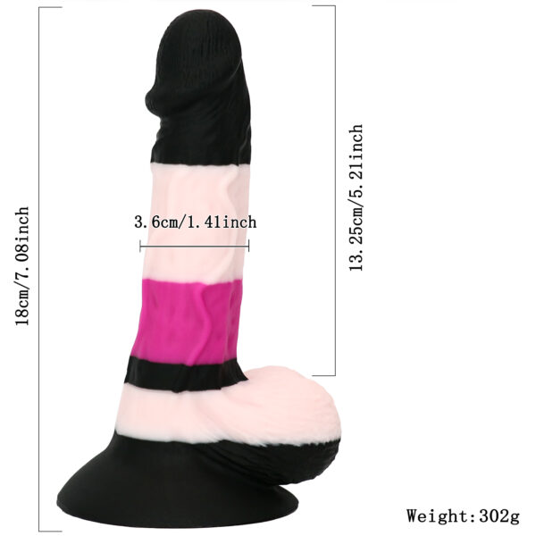 Rainbow Dildo Silicone Dildo with Strong Suction Base, 18 cm Total Length, 13.25 cm Insertable, 3.6 cm Diameter, Rainbow Gradient — KR-A009 - Image 5