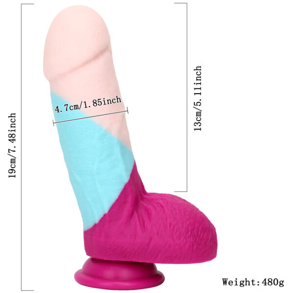 Rainbow Dildo Silicone Dildo with Strong Suction Base, 19 cm Total Length, 13 cm Insertable, 4.7 cm Diameter, Rainbow Gradient — KR-A014 - Image 5