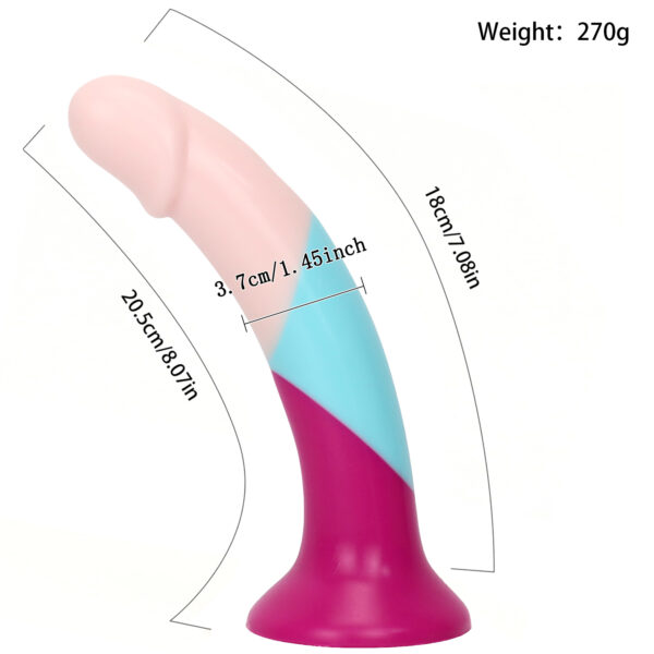 Rainbow Dildo Silicone Dildo with Strong Suction Base, 20.5 cm Total Length, 18 cm Insertable, 3.7 cm Diameter, Rainbow Gradient — KR-A017 - Image 10