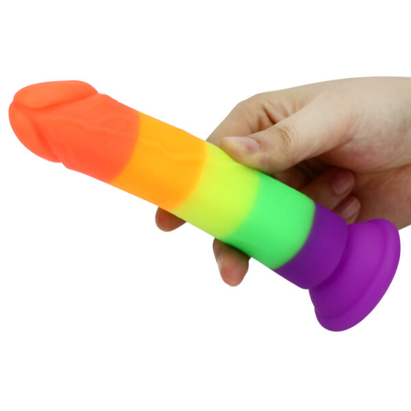 Rainbow Dildo Silicone Dildo with Strong Suction Base, 16.5 cm Total Length, 14.5 cm Insertable, 3 cm Diameter, Rainbow Gradient — KR-A019 - Image 2