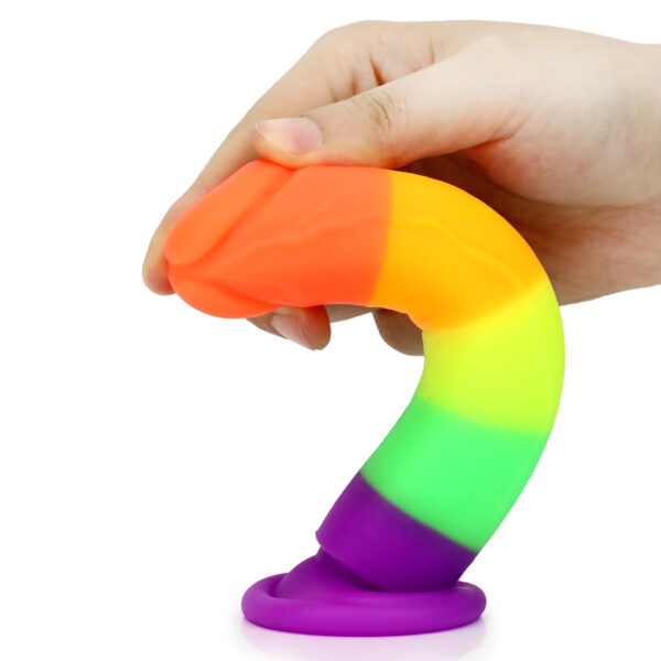 Rainbow Dildo Silicone Dildo with Strong Suction Base, 16.5 cm Total Length, 14.5 cm Insertable, 3 cm Diameter, Rainbow Gradient — KR-A019 - Image 3