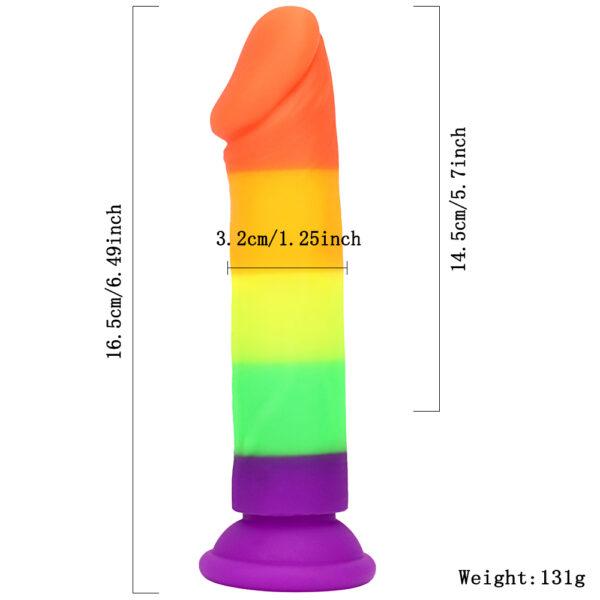 Rainbow Dildo Silicone Dildo with Strong Suction Base, 16.5 cm Total Length, 14.5 cm Insertable, 3 cm Diameter, Rainbow Gradient — KR-A019 - Image 7