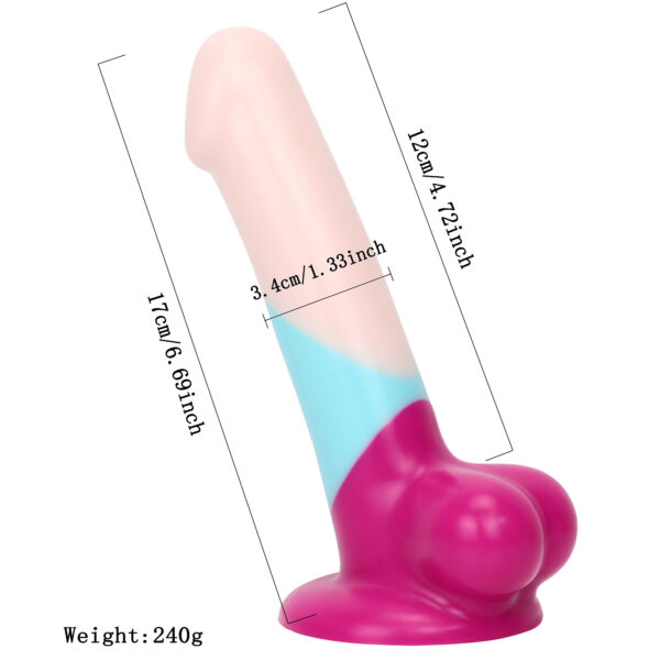 Rainbow Dildo Silicone Dildo with Strong Suction Base, 17 cm Total Length, 12 cm Insertable, 3.4 cm Diameter, Rainbow Gradient — KR-A020 - Image 4